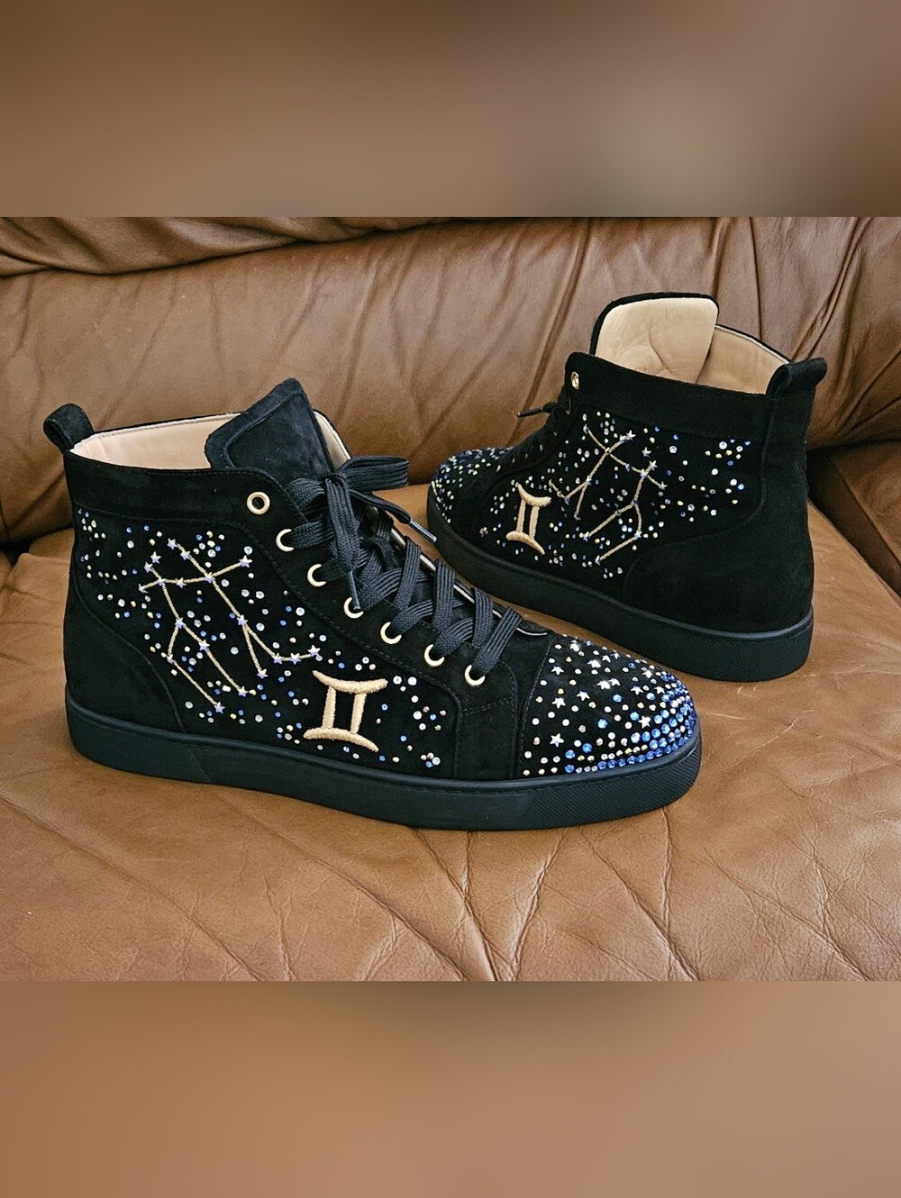 Men's Christian Louboutin Black Suede Swarovski  Designer Sneakers Size 9.5 US